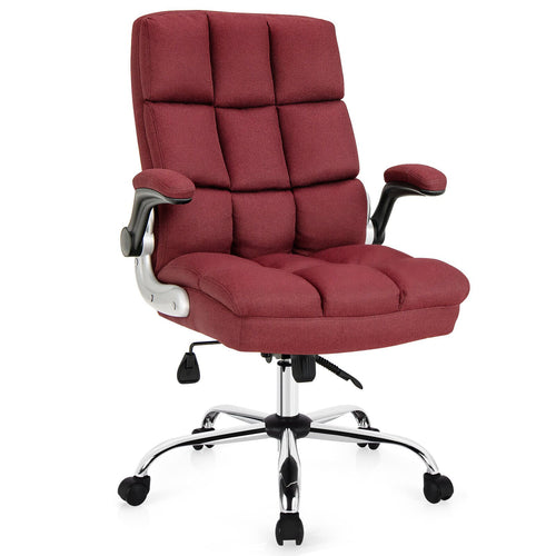 Adjustable Swivel Office Chair with High Back and Flip-up Arm for Home and Office, Red