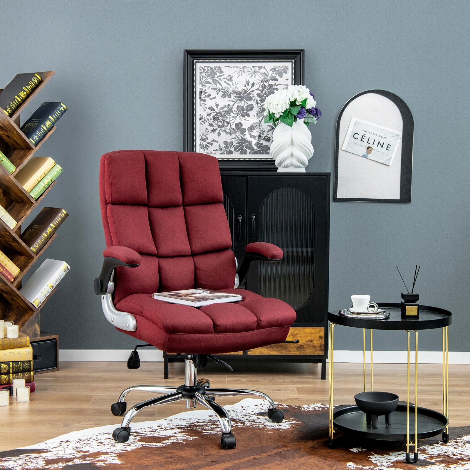 Adjustable Swivel Office Chair with High Back and Flip-up Arm for Home and Office, Red Leisure Chairs   at Gallery Canada