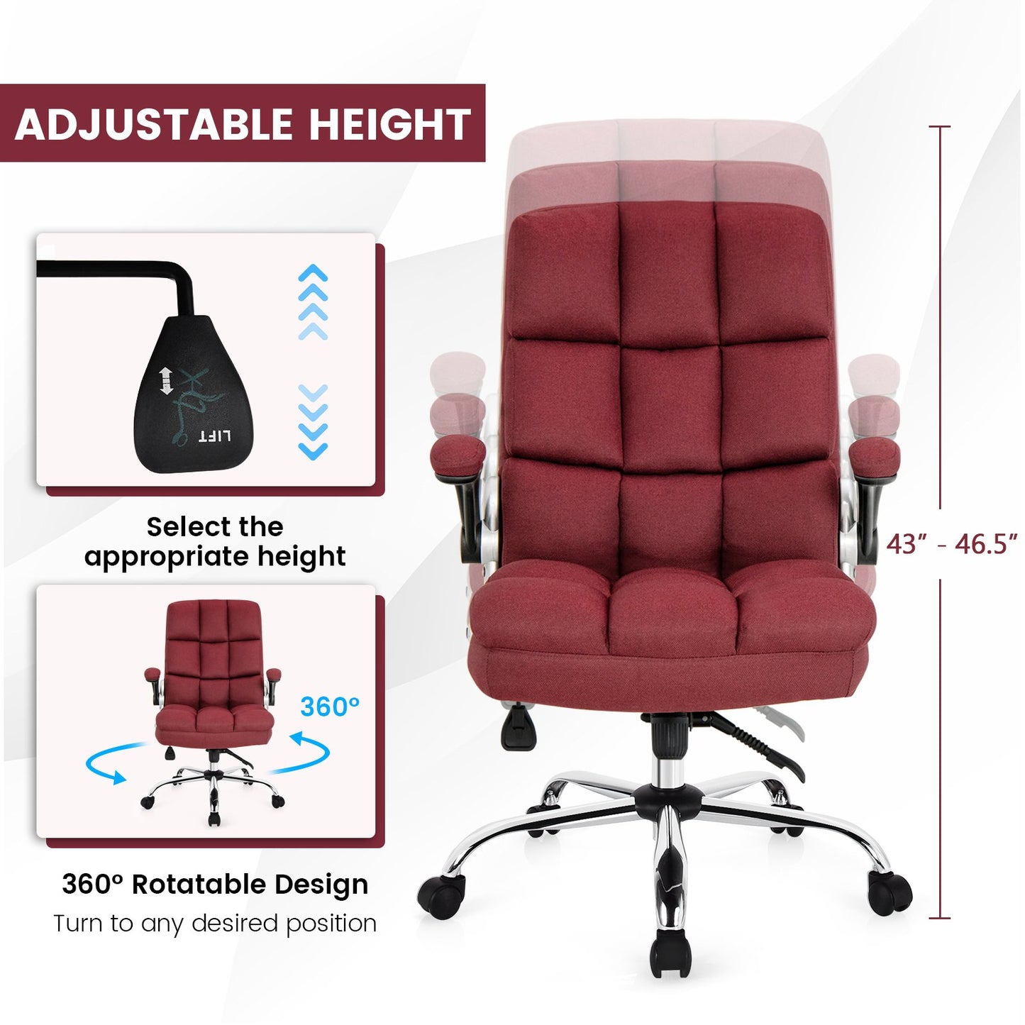 Adjustable Swivel Office Chair with High Back and Flip-up Arm for Home and Office, Red Leisure Chairs   at Gallery Canada