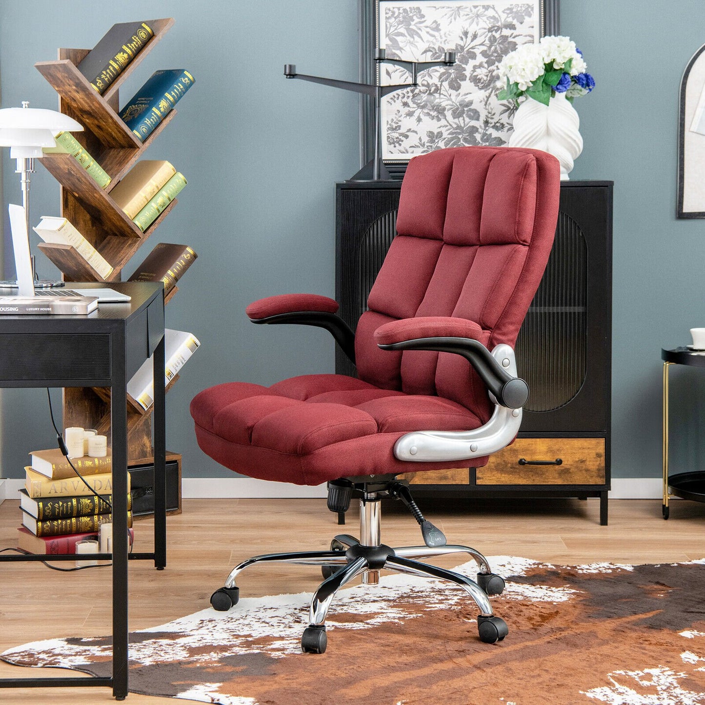 Adjustable Swivel Office Chair with High Back and Flip-up Arm for Home and Office, Red Leisure Chairs   at Gallery Canada