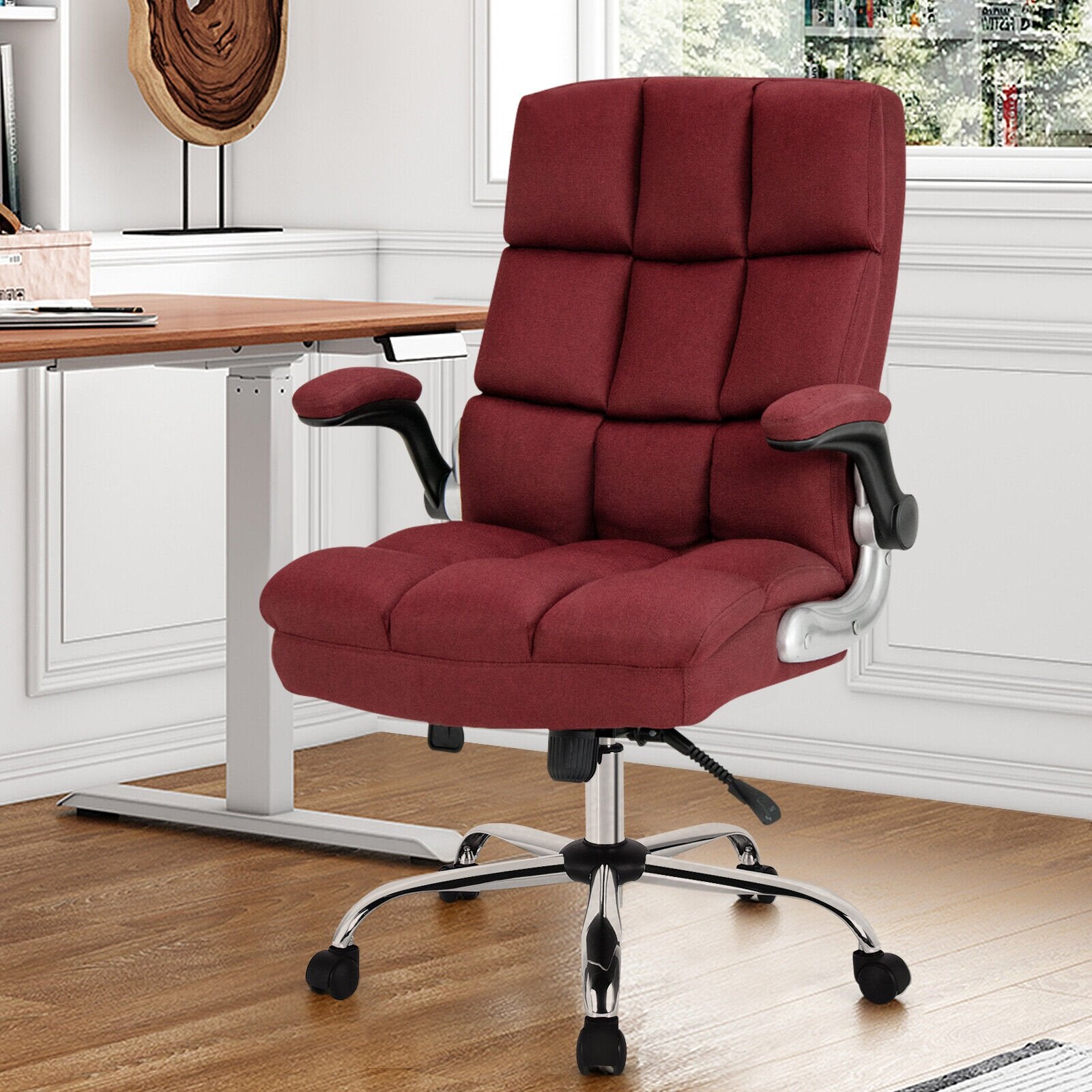 Adjustable Swivel Office Chair with High Back and Flip-up Arm for Home and Office, Red Leisure Chairs   at Gallery Canada