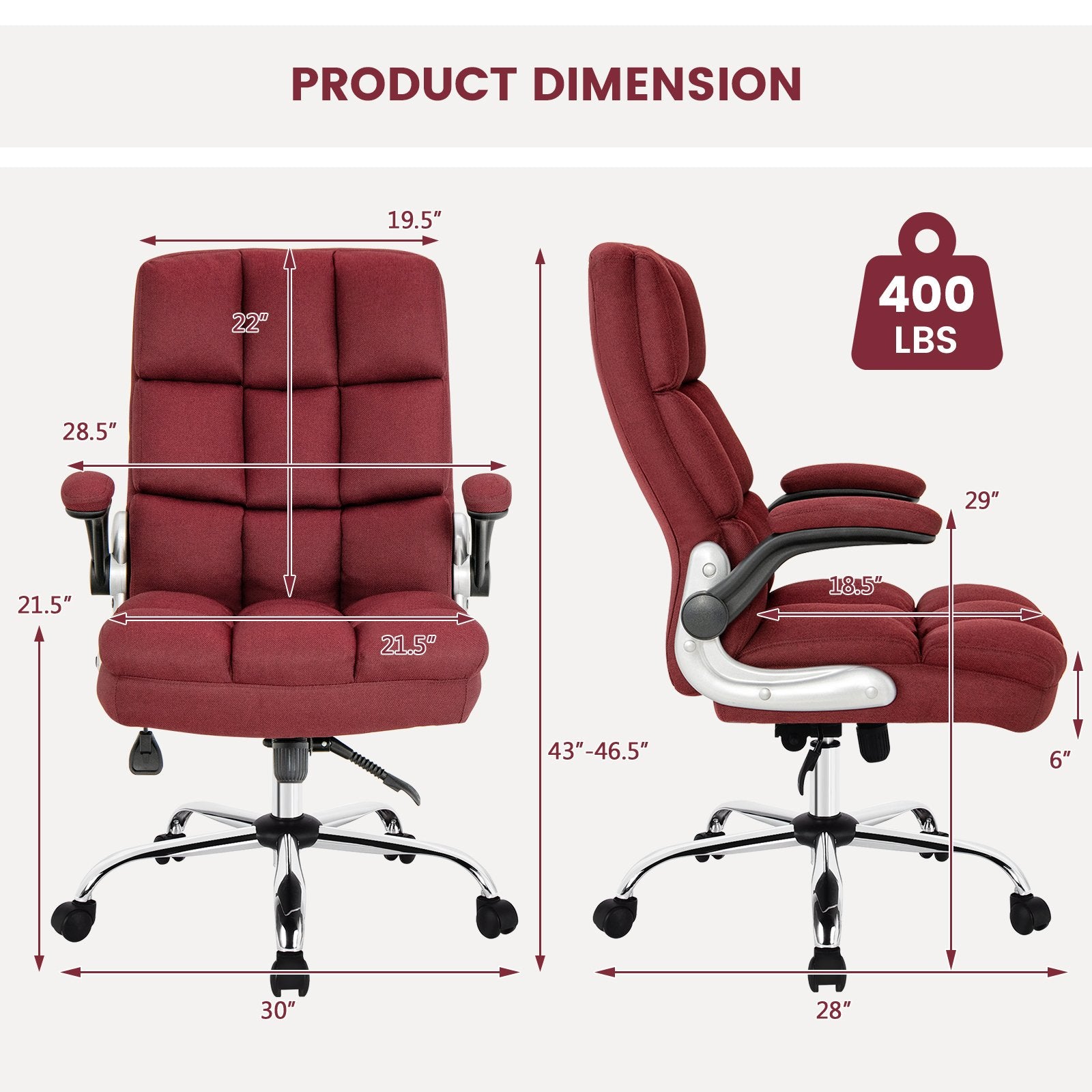 Adjustable Swivel Office Chair with High Back and Flip-up Arm for Home and Office, Red Leisure Chairs   at Gallery Canada