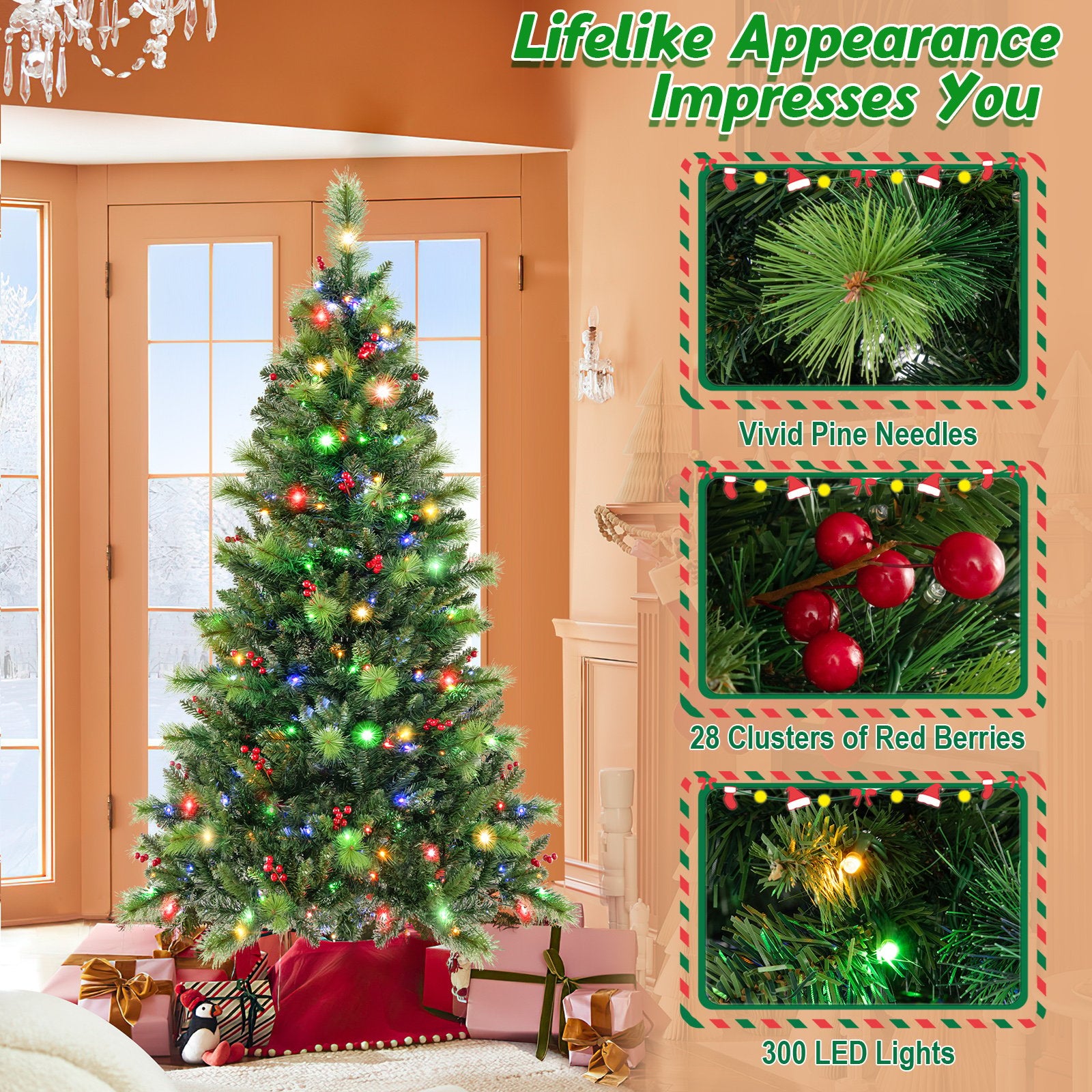 6/7/8 Feet Pre-Lit Artificial Christmas Tree with 300/400/500 LED Lights-6 ft, Green Christmas Tree   at Gallery Canada