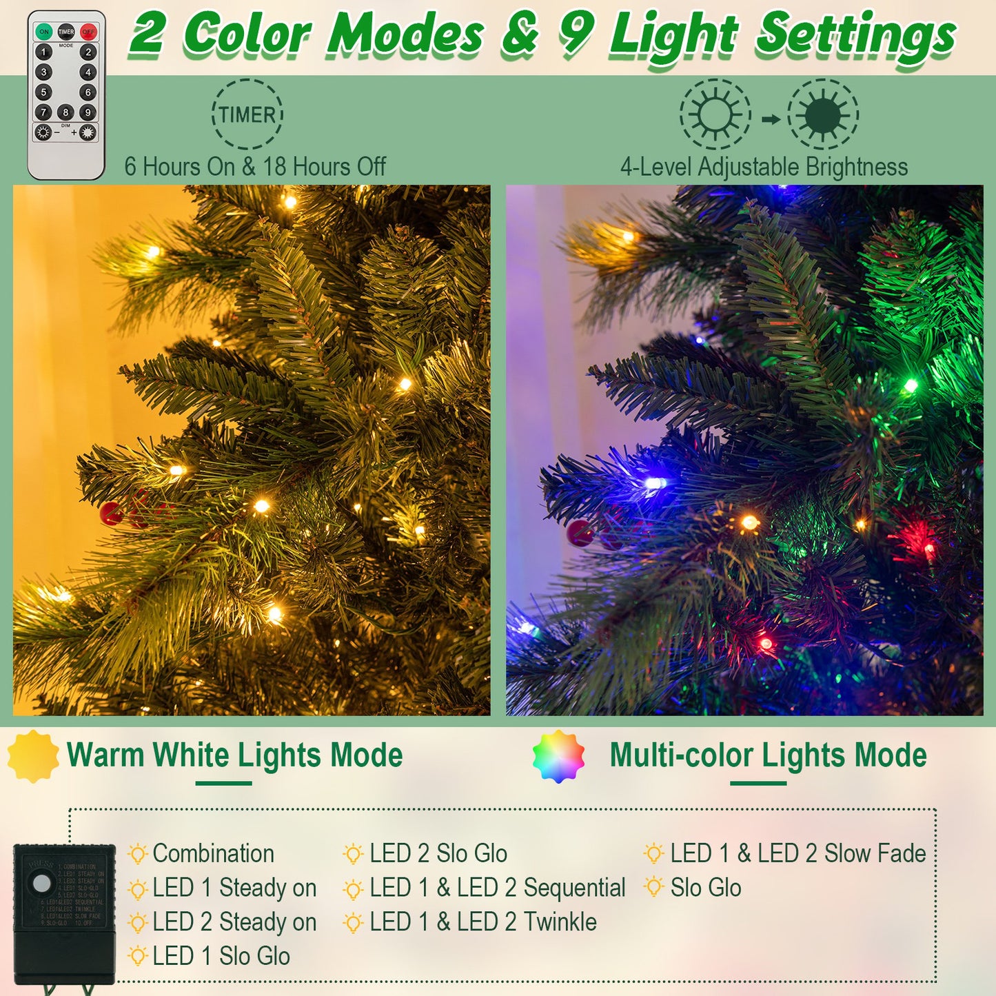 6/7/8 Feet Pre-Lit Artificial Christmas Tree with 300/400/500 LED Lights-6 ft, Green Christmas Tree   at Gallery Canada