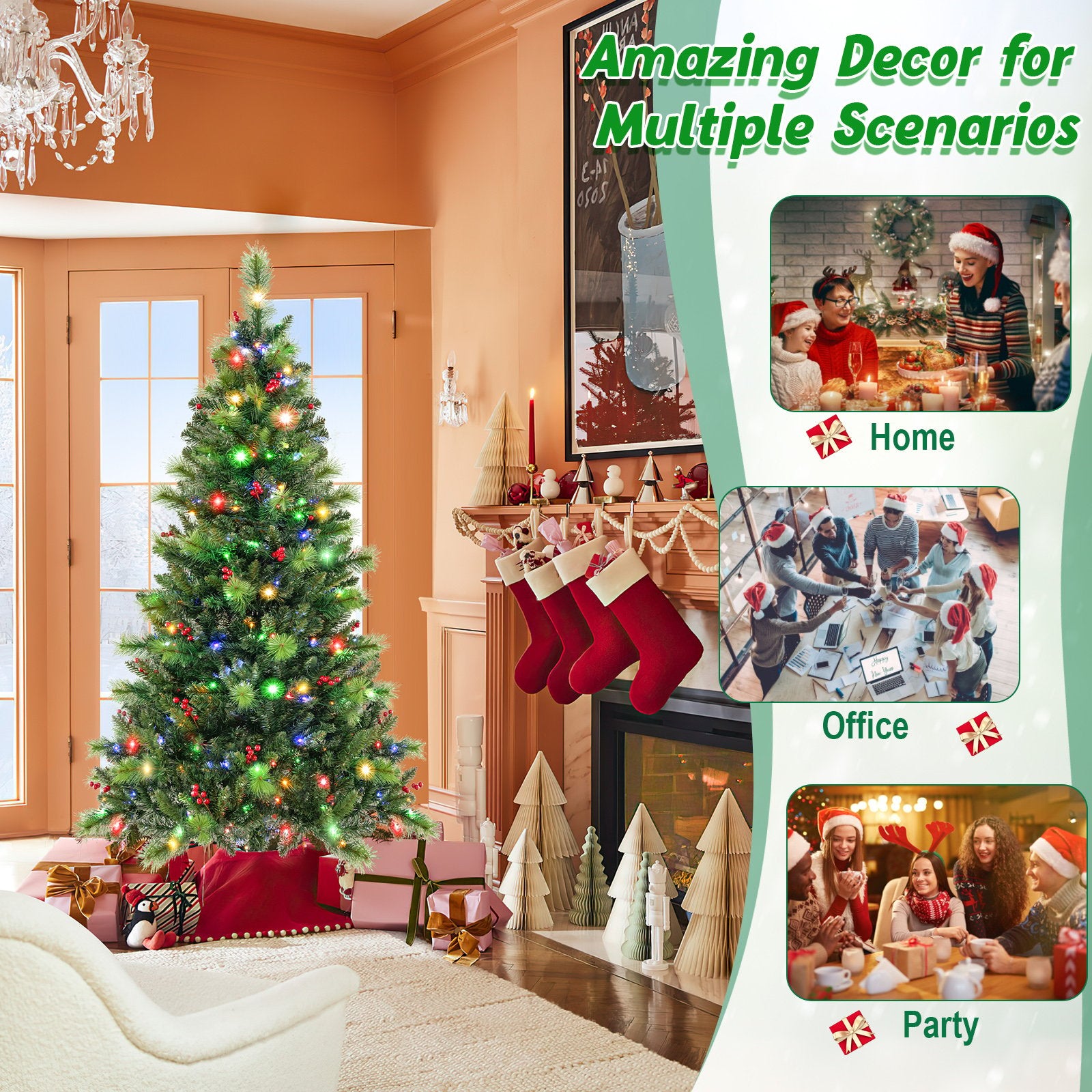 6/7/8 Feet Pre-Lit Artificial Christmas Tree with 300/400/500 LED Lights-6 ft, Green Christmas Tree   at Gallery Canada