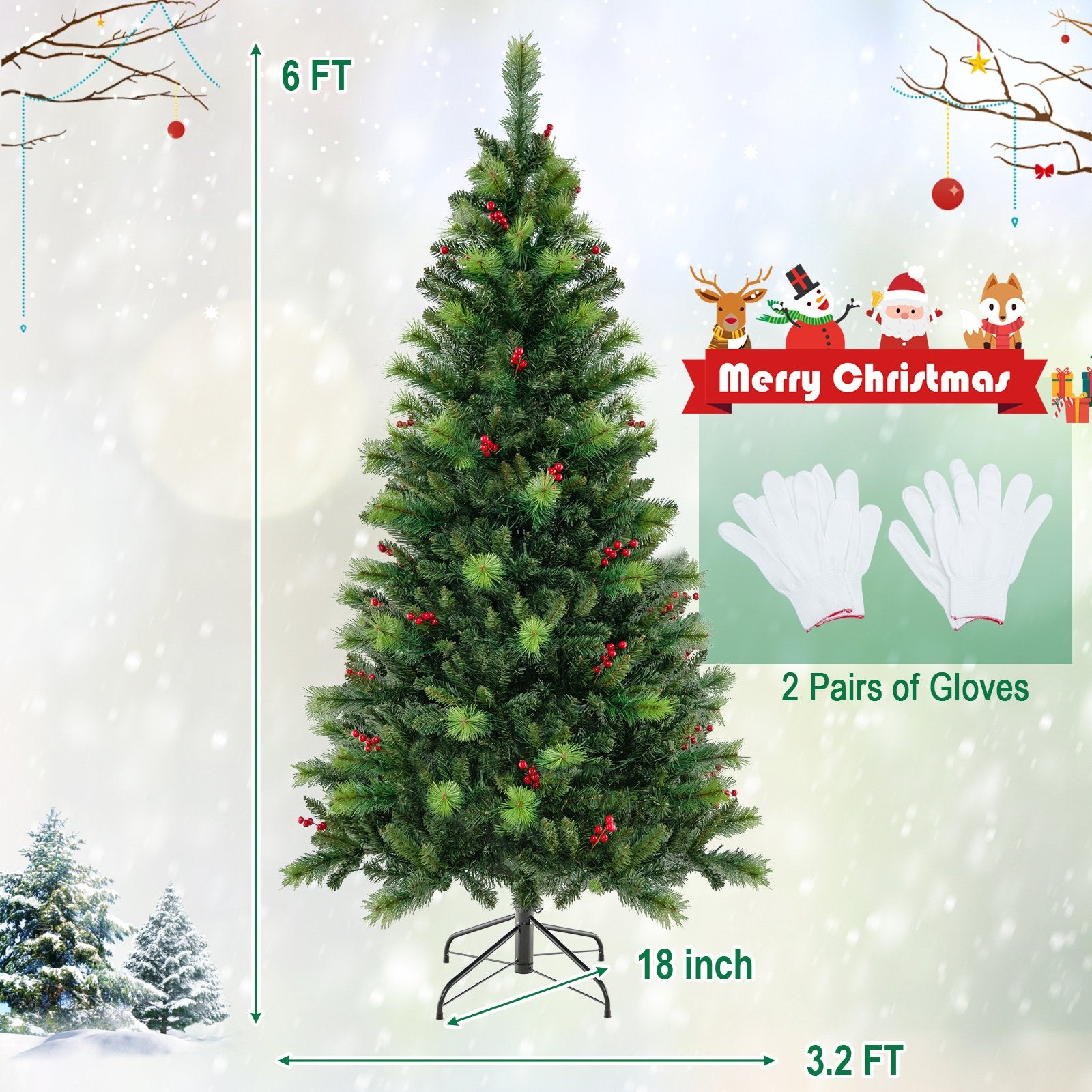 6/7/8 Feet Pre-Lit Artificial Christmas Tree with 300/400/500 LED Lights-6 ft, Green Christmas Tree   at Gallery Canada