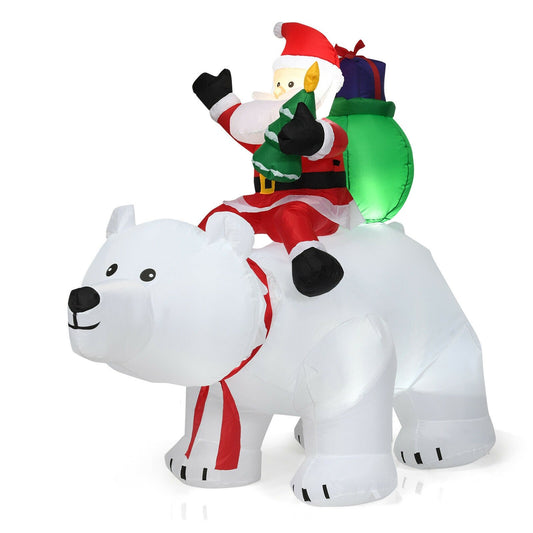 6.5 Feet Christmas Inflatable Santa Riding Polar Bear with Shaking Head LED Lights, White - Gallery Canada