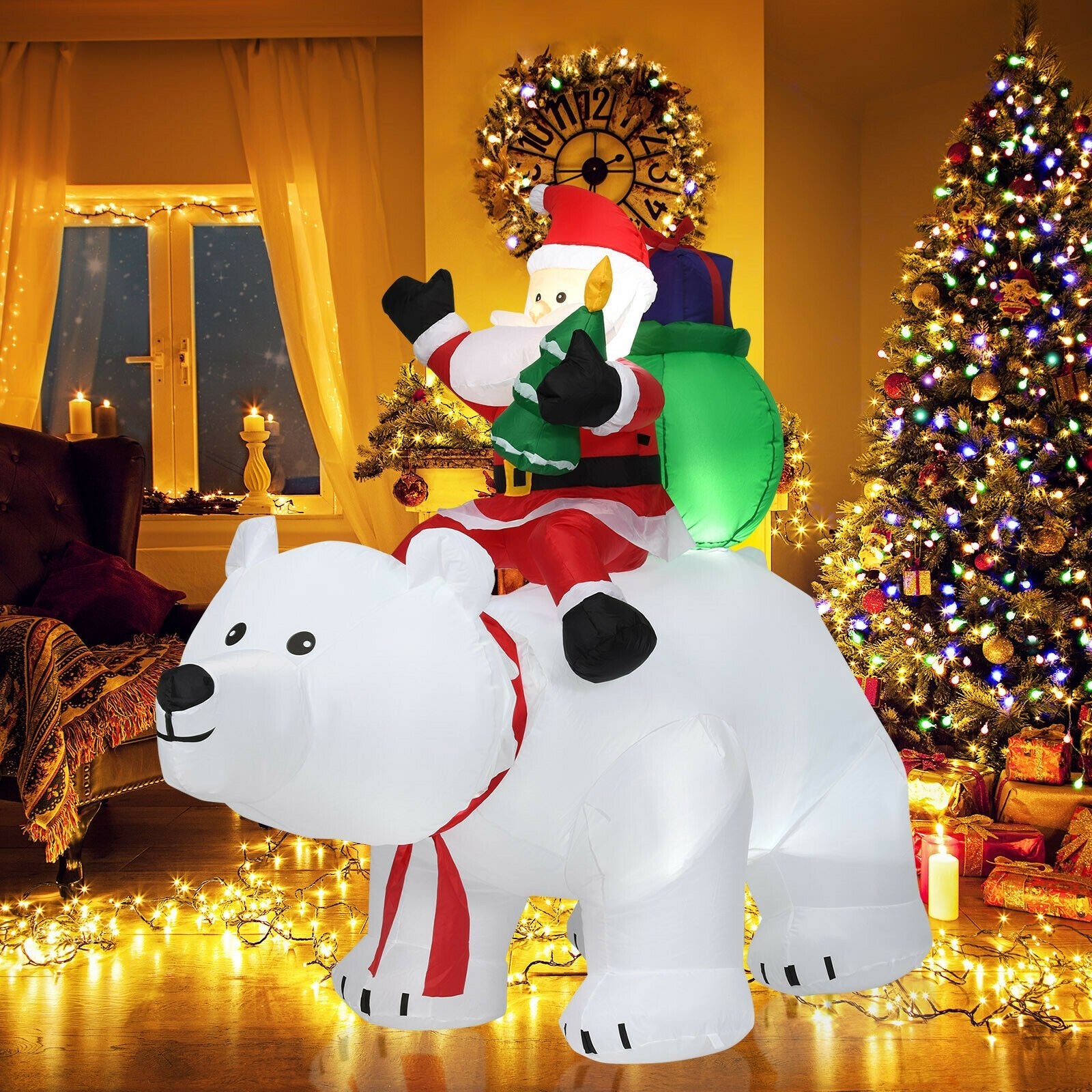 6.5 Feet Christmas Inflatable Santa Riding Polar Bear with Shaking Head LED Lights, White Christmas Inflatables   at Gallery Canada