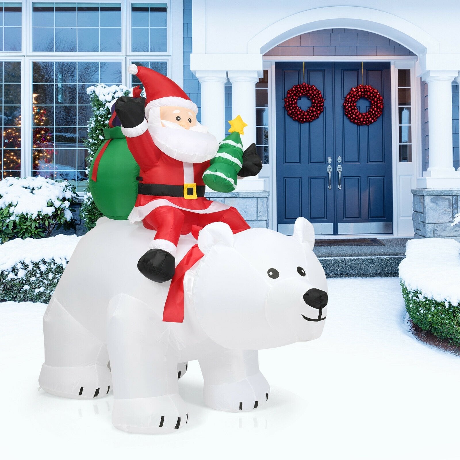 6.5 Feet Christmas Inflatable Santa Riding Polar Bear with Shaking Head LED Lights, White Christmas Inflatables   at Gallery Canada