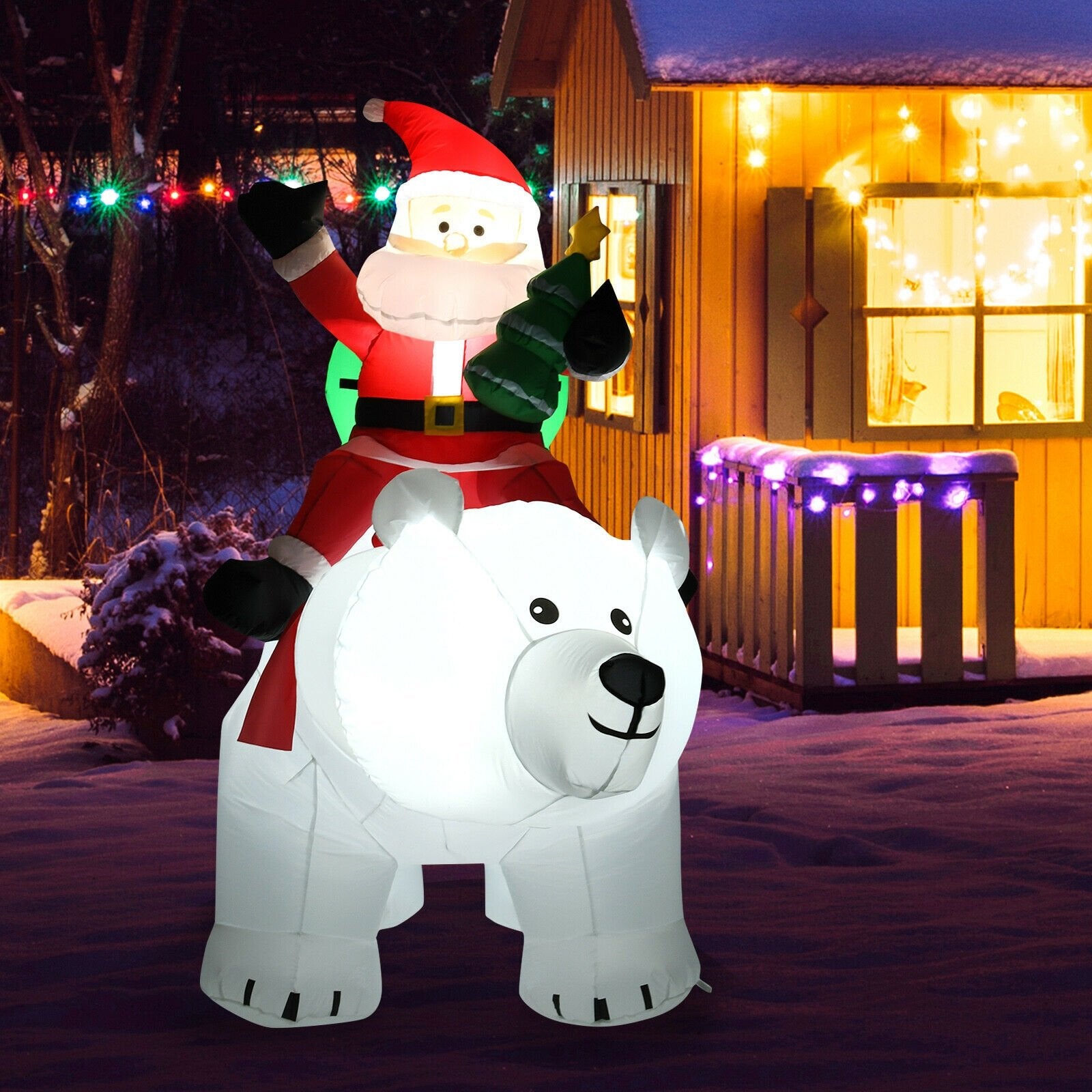 6.5 Feet Christmas Inflatable Santa Riding Polar Bear with Shaking Head LED Lights, White Christmas Inflatables   at Gallery Canada