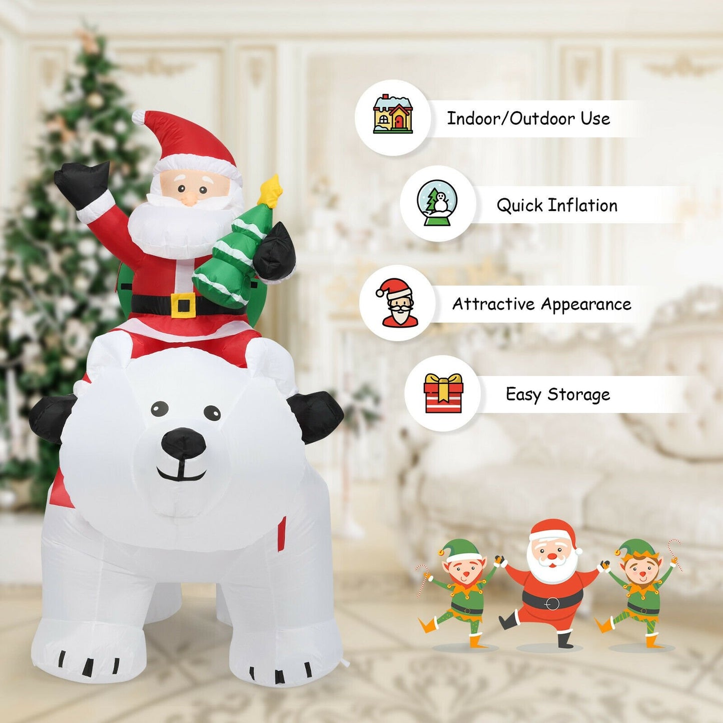 6.5 Feet Christmas Inflatable Santa Riding Polar Bear with Shaking Head LED Lights, White Christmas Inflatables   at Gallery Canada