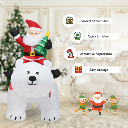 6.5 Feet Christmas Inflatable Santa Riding Polar Bear with Shaking Head LED Lights, White Christmas Inflatables   at Gallery Canada