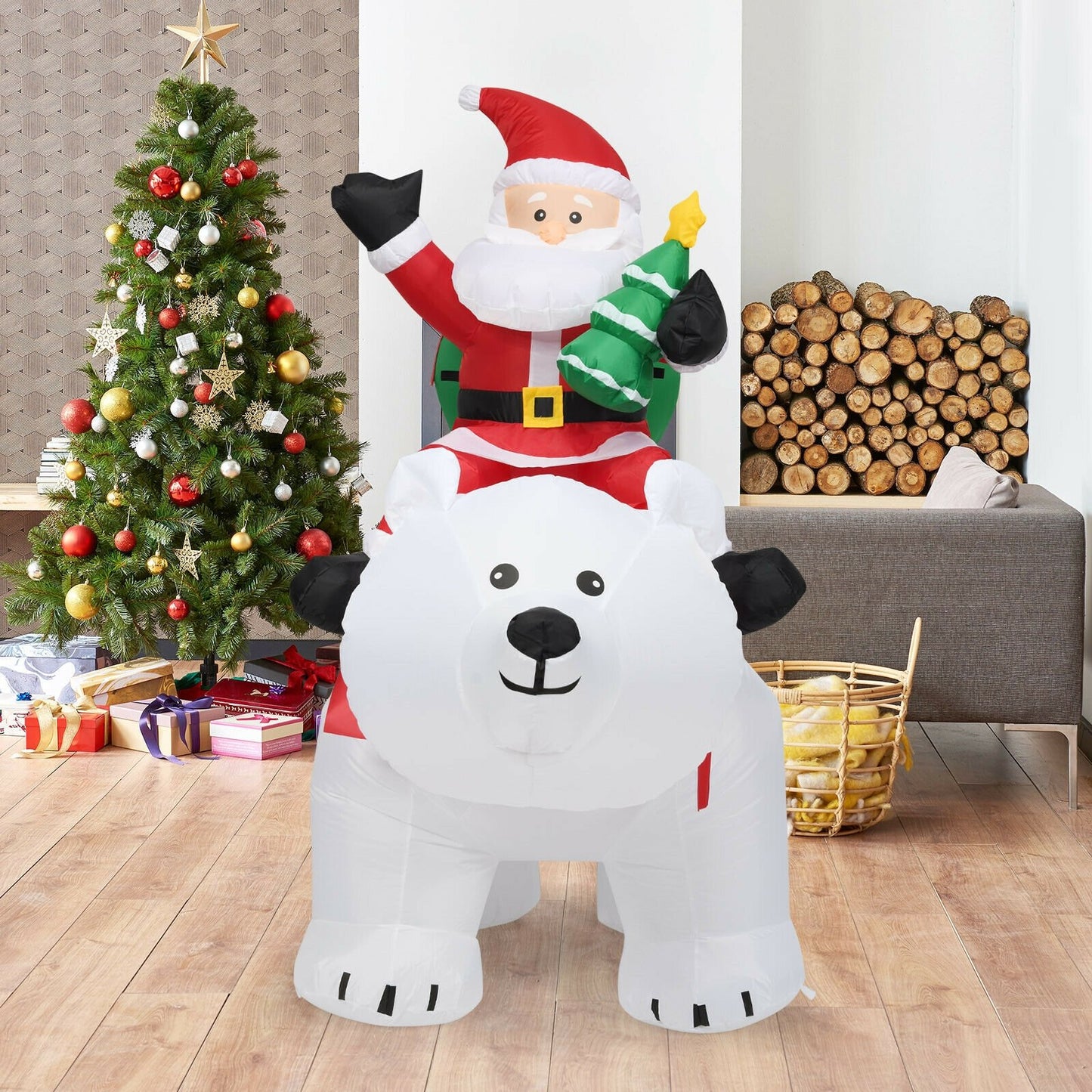 6.5 Feet Christmas Inflatable Santa Riding Polar Bear with Shaking Head LED Lights, White Christmas Inflatables   at Gallery Canada