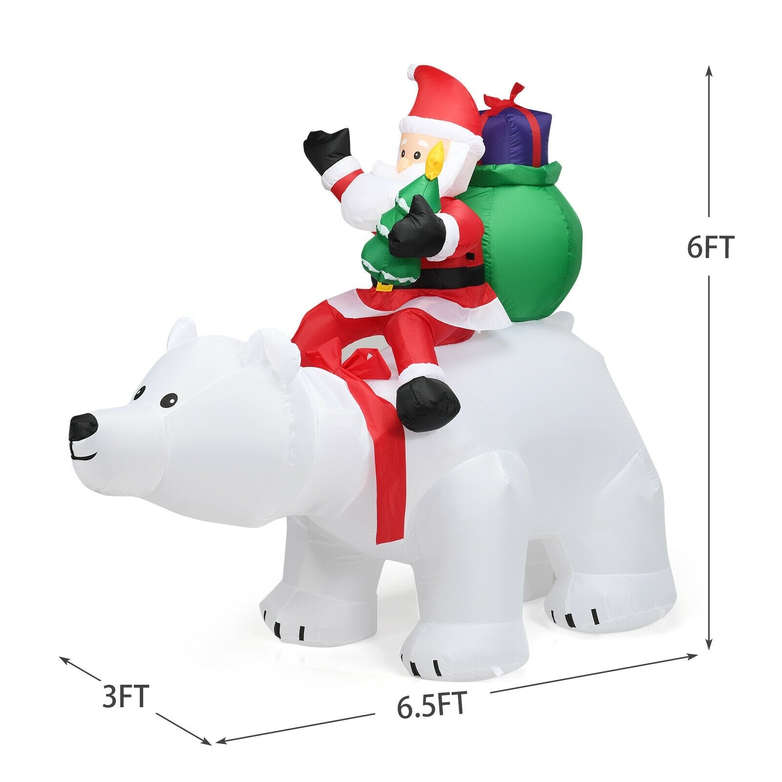 6.5 Feet Christmas Inflatable Santa Riding Polar Bear with Shaking Head LED Lights, White Christmas Inflatables   at Gallery Canada