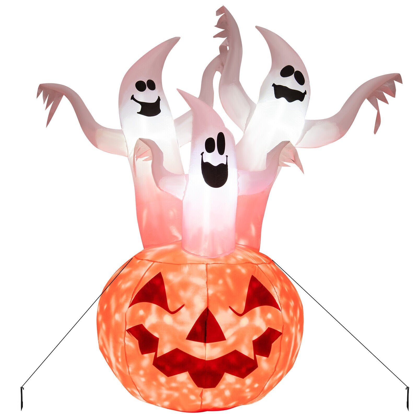 6 Feet Inflatable Halloween Ghosts with Pumpkin Decor and Rotating Lamp, Multicolor - Gallery Canada