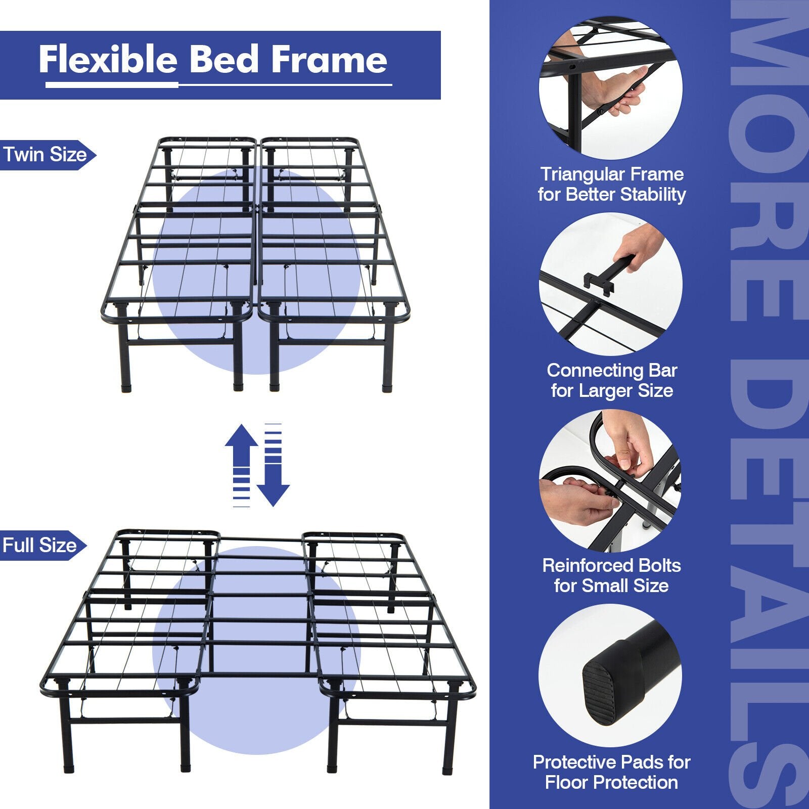 Full/King Size Folding Steel Platform Bed Frame for Kids and Adults-Full Size, Black Folding Beds   at Gallery Canada