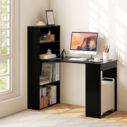 Computer Desk Writing Workstation Office with 6-Tier Storage Shelves, Black Computer Desks   at Gallery Canada