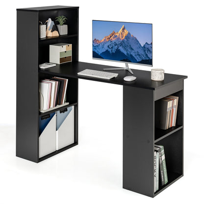 Computer Desk Writing Workstation Office with 6-Tier Storage Shelves, Black - Gallery Canada