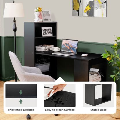 Computer Desk Writing Workstation Office with 6-Tier Storage Shelves, Black - Gallery Canada