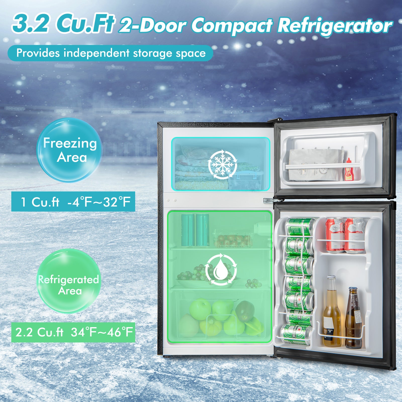 3.2 Cu. Ft Compact Mini Fridge with 5 Temperature Settings, Black Refrigerators & Freezers at Gallery Canada