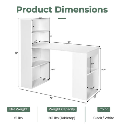 Computer Desk Writing Workstation Office with 6-Tier Storage Shelves, White - Gallery Canada