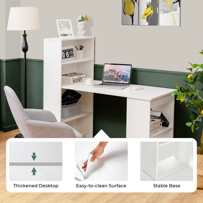 Computer Desk Writing Workstation Office with 6-Tier Storage Shelves, White - Gallery Canada