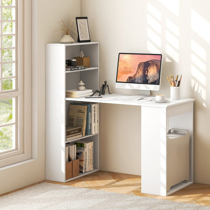 Computer Desk Writing Workstation Office with 6-Tier Storage Shelves, White Computer Desks   at Gallery Canada