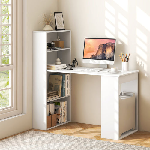Computer Desk Writing Workstation Office with 6-Tier Storage Shelves, White