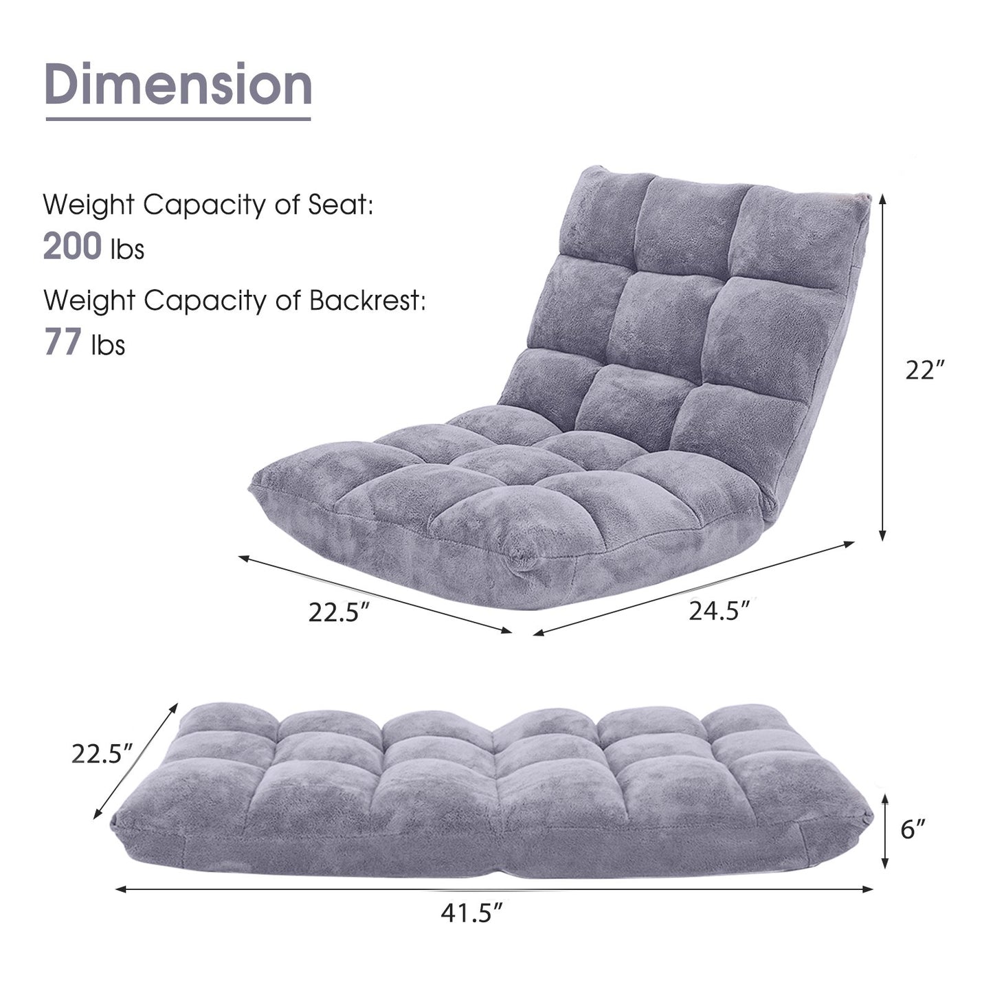 Adjustable 14-position Cushioned Floor Chair, Gray Floor Chairs   at Gallery Canada