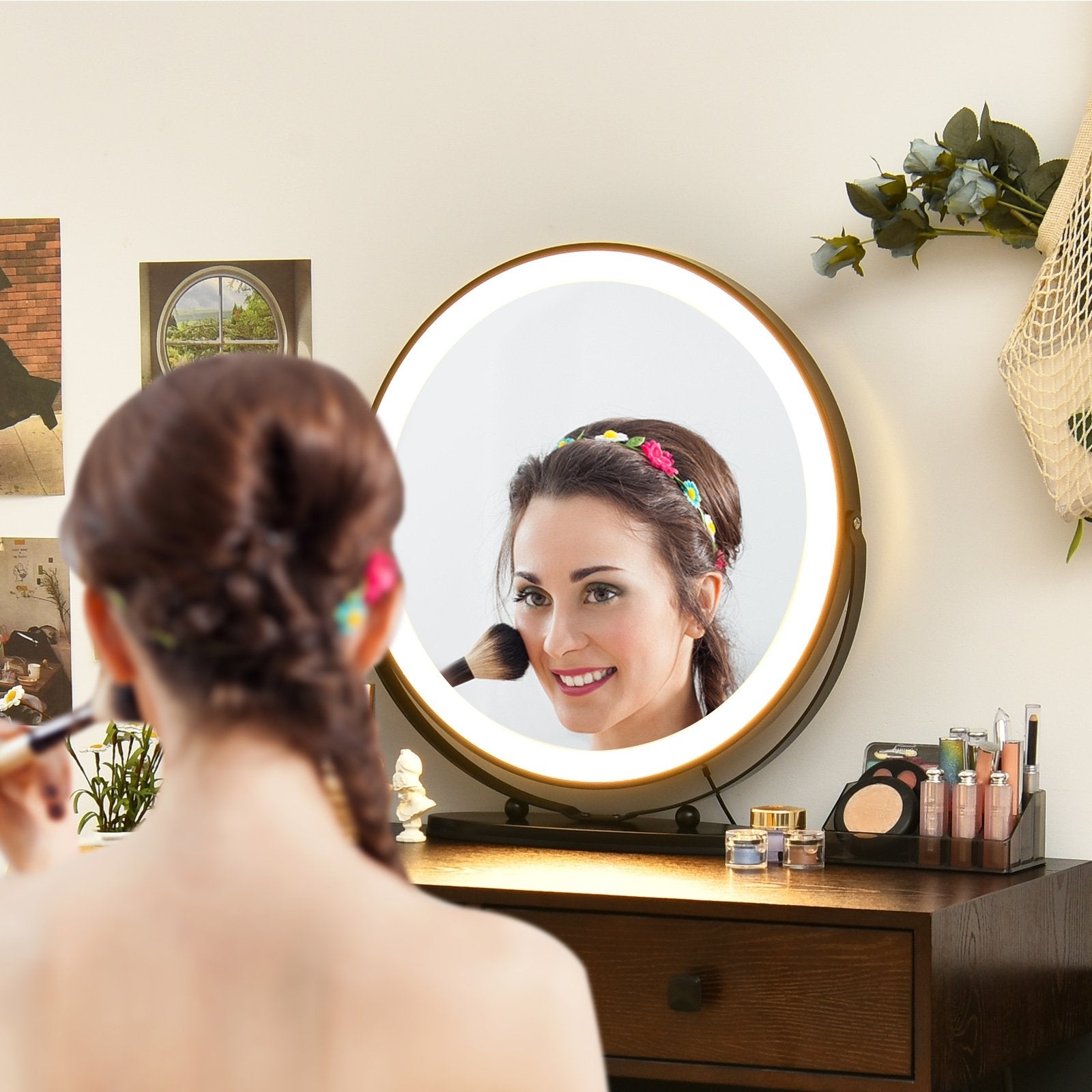 Modern Dressing Table with Storage Cabinet, Brown Makeup Vanities   at Gallery Canada