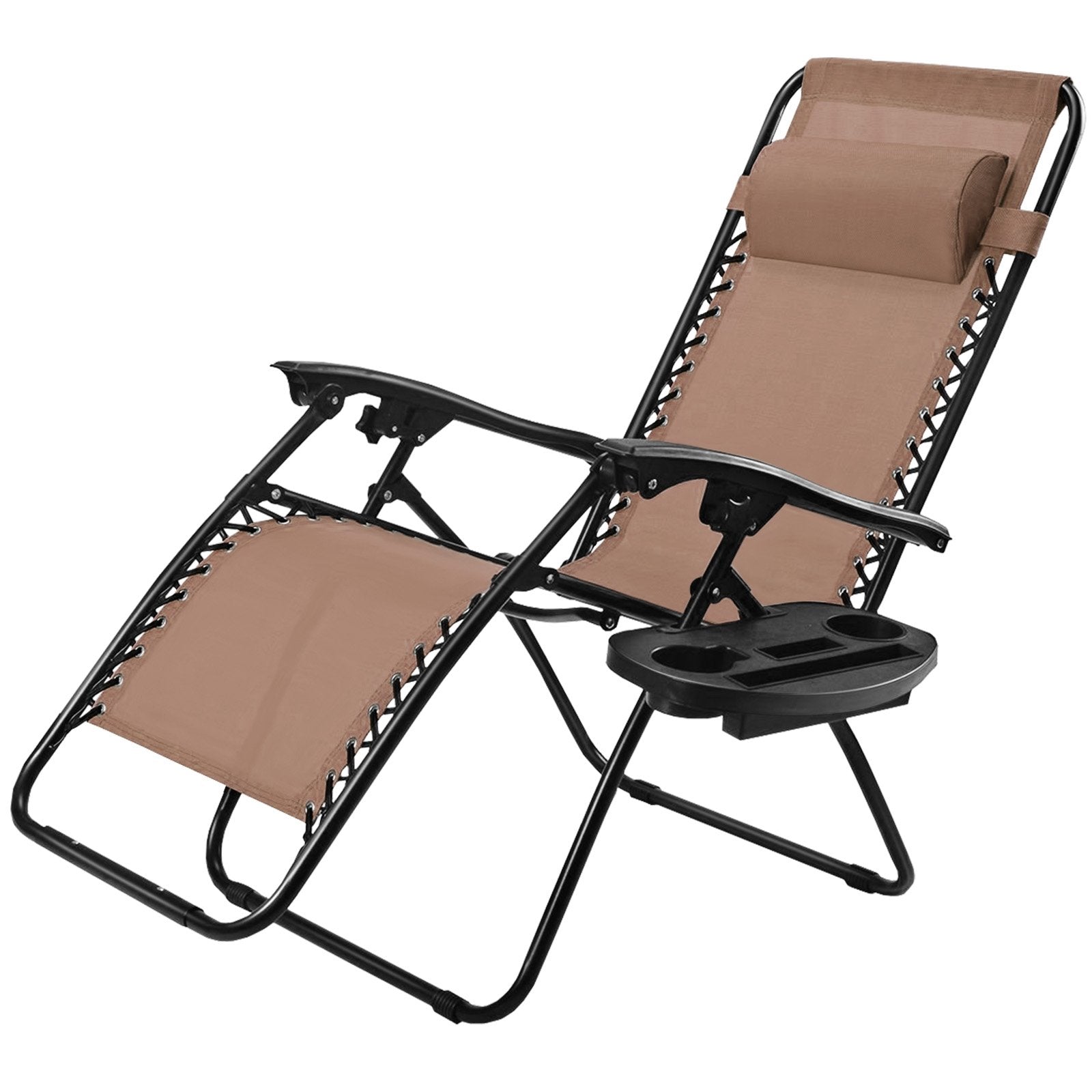 Outdoor Folding Zero Gravity Reclining Lounge Chair with Utility Tray, Brown Beach & Lawn Chairs at Gallery Canada