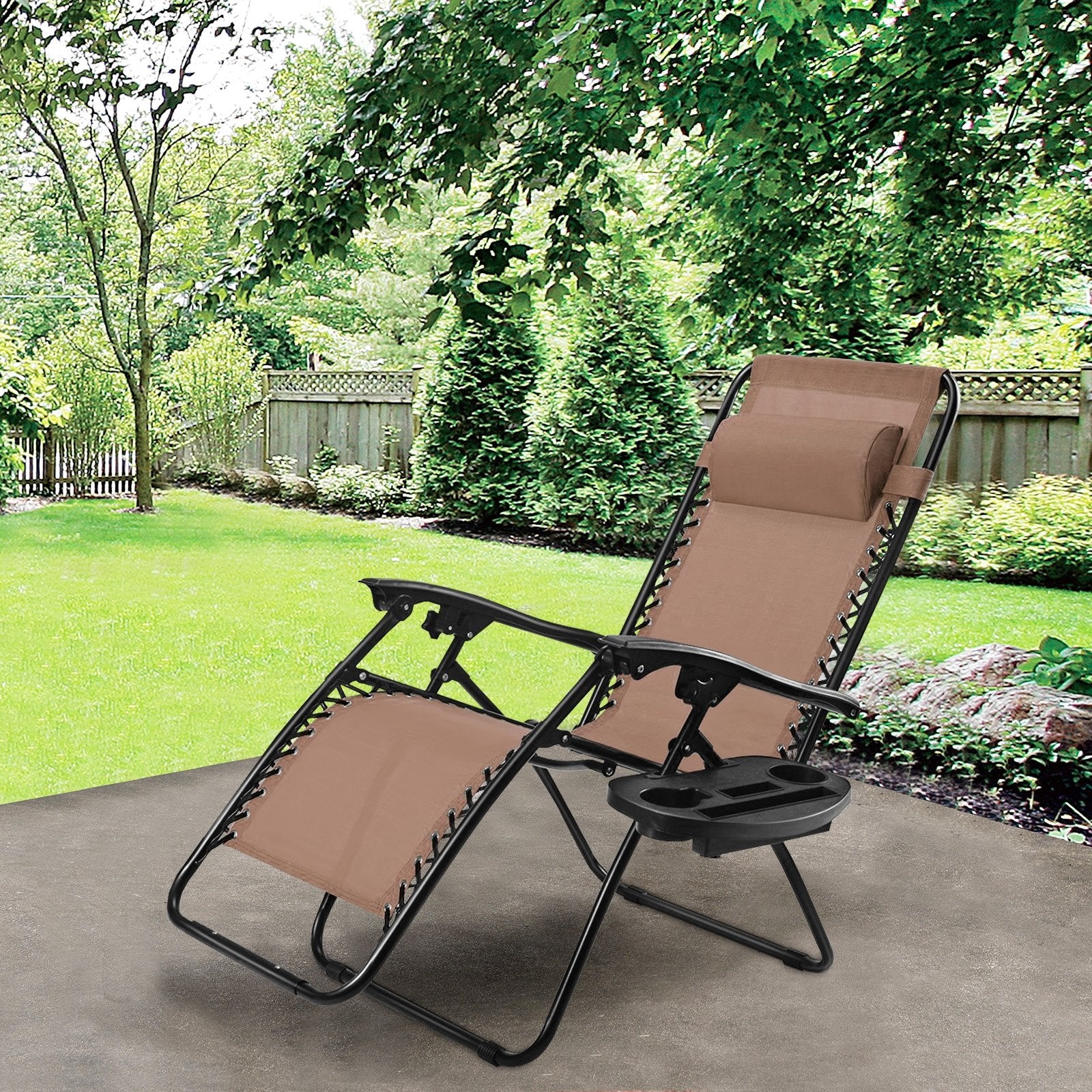 Outdoor Folding Zero Gravity Reclining Lounge Chair with Utility Tray, Brown Beach & Lawn Chairs at Gallery Canada