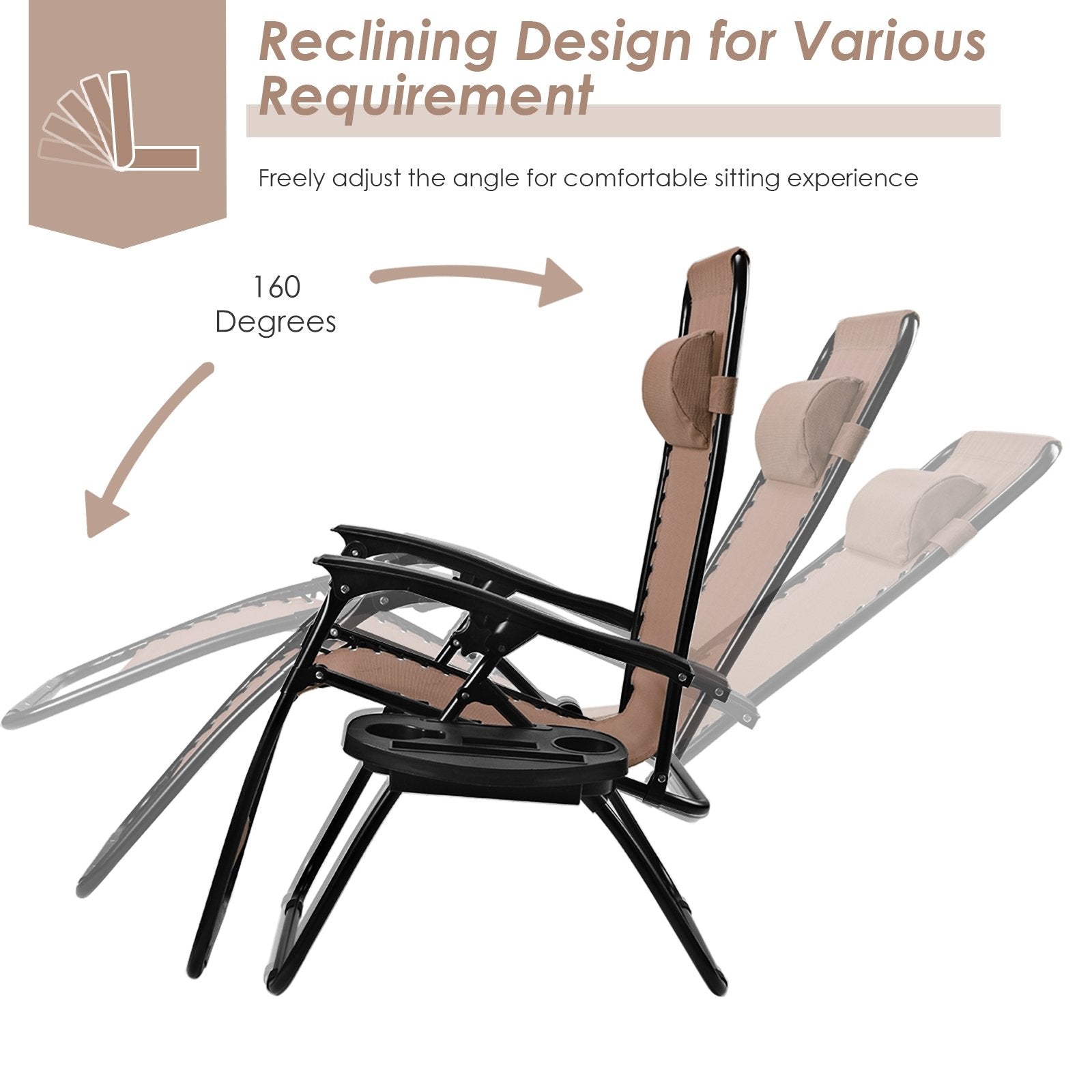 Outdoor Folding Zero Gravity Reclining Lounge Chair with Utility Tray, Brown Beach & Lawn Chairs at Gallery Canada
