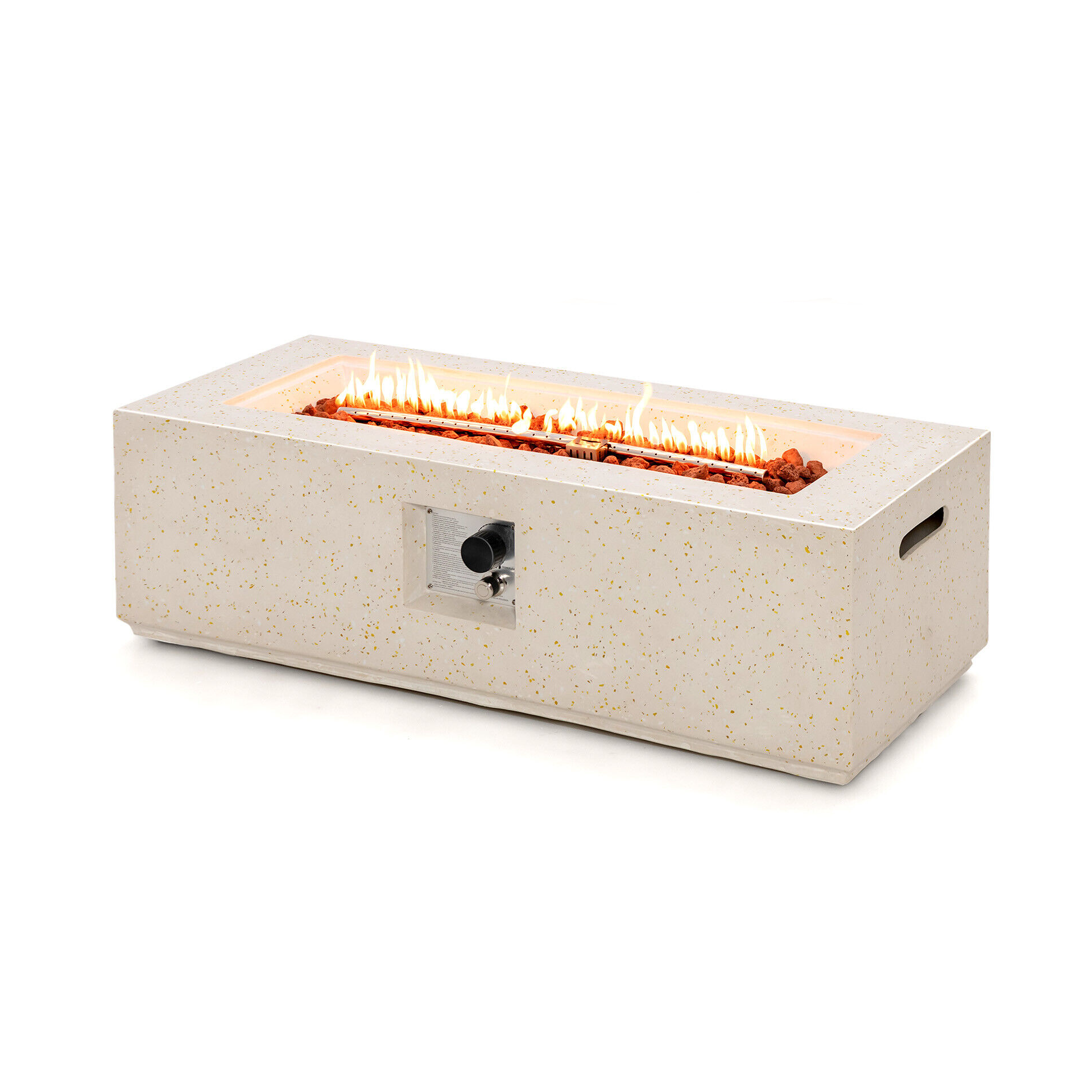 42 Inch 50 000 BTU Rectangle Terrazzo Fire Pit Table with PVC Cover, White Fire Pit Tables   at Gallery Canada