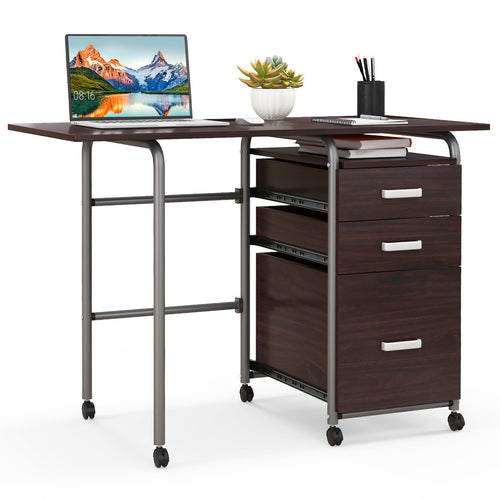 Folding Computer Laptop Desk Wheeled Home Office Furniture, Brown