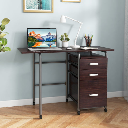 Folding Computer Laptop Desk Wheeled Home Office Furniture, Brown - Gallery Canada