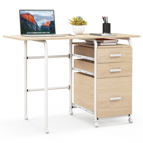 Folding Computer Laptop Desk Wheeled Home Office Furniture, Natural