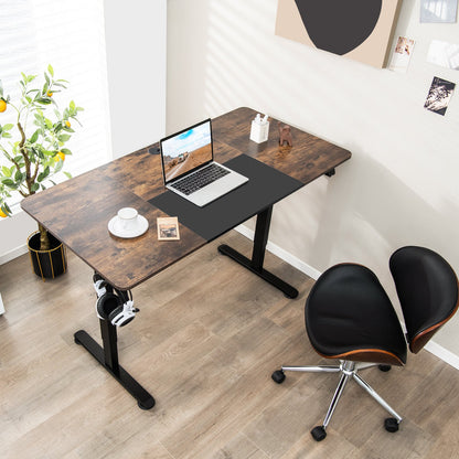 55 Inch Electric Height Adjustable Office Desk with Hook, Brown Standing Desks   at Gallery Canada