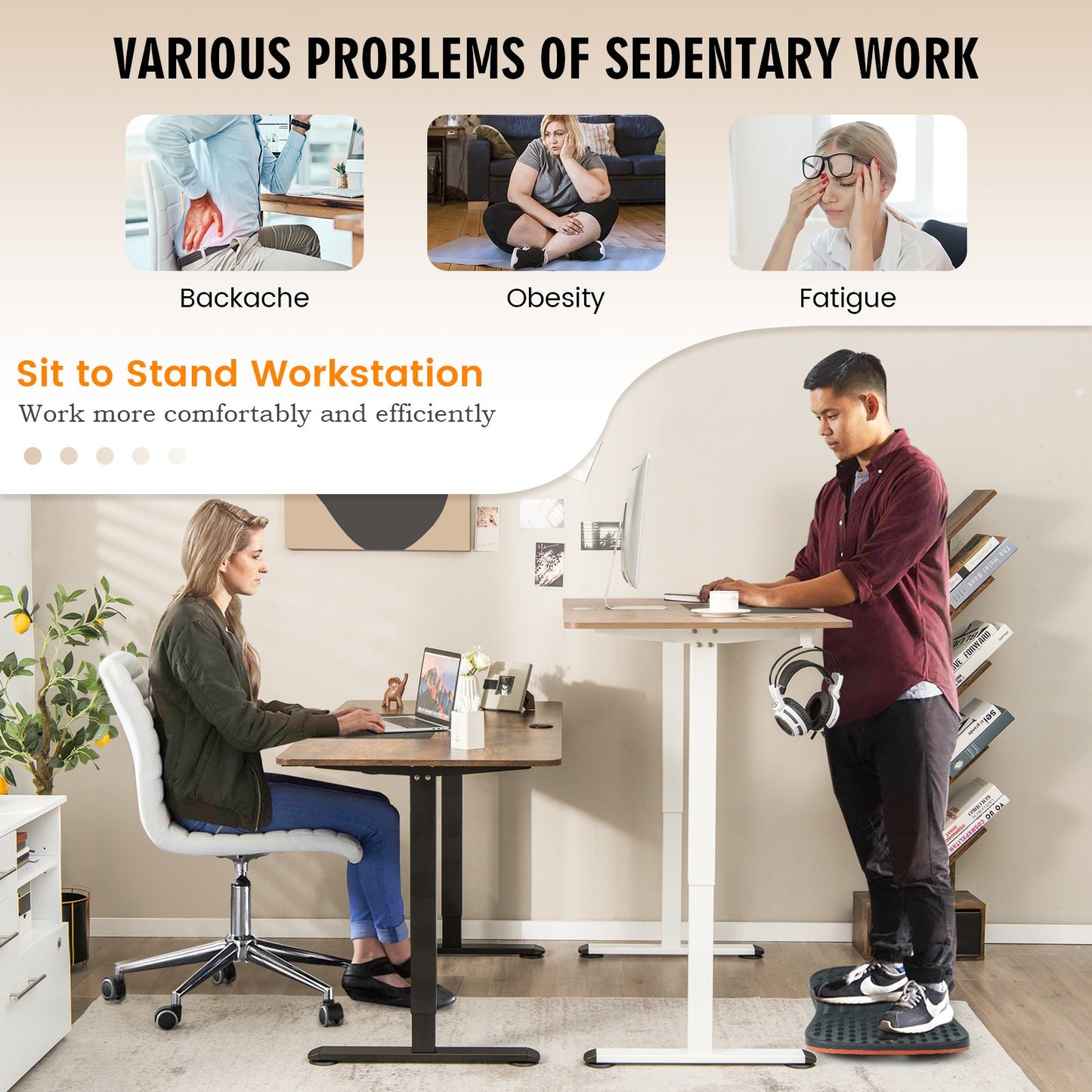 55 Inch Electric Height Adjustable Office Desk with Hook, Beige - Gallery Canada