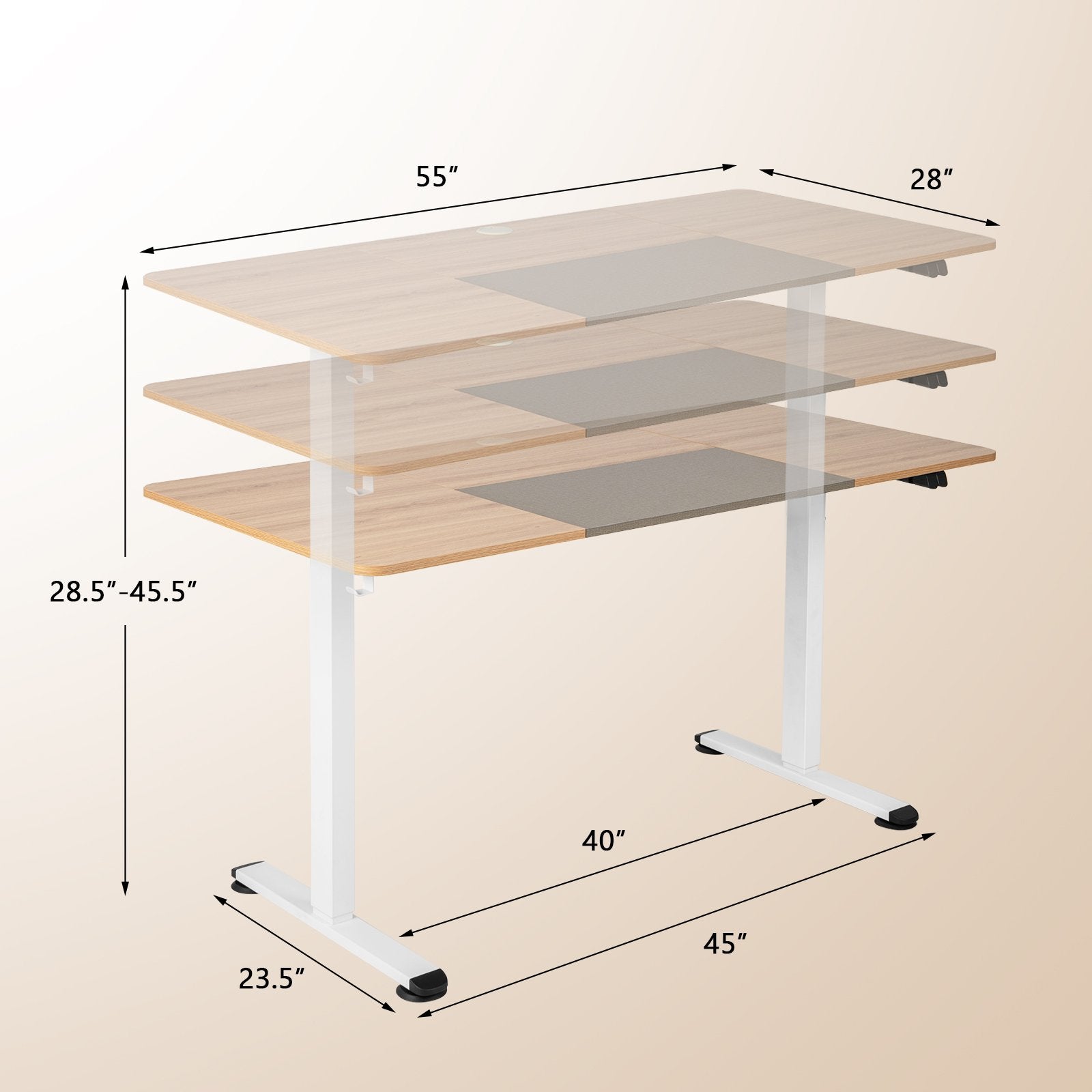 55 Inch Electric Height Adjustable Office Desk with Hook, Beige Standing Desks   at Gallery Canada