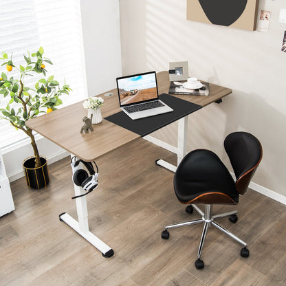 55 Inch Electric Height Adjustable Office Desk with Hook, Natural Standing Desks   at Gallery Canada