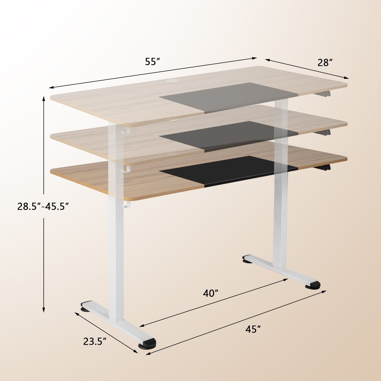 55 Inch Electric Height Adjustable Office Desk with Hook, Natural Standing Desks   at Gallery Canada