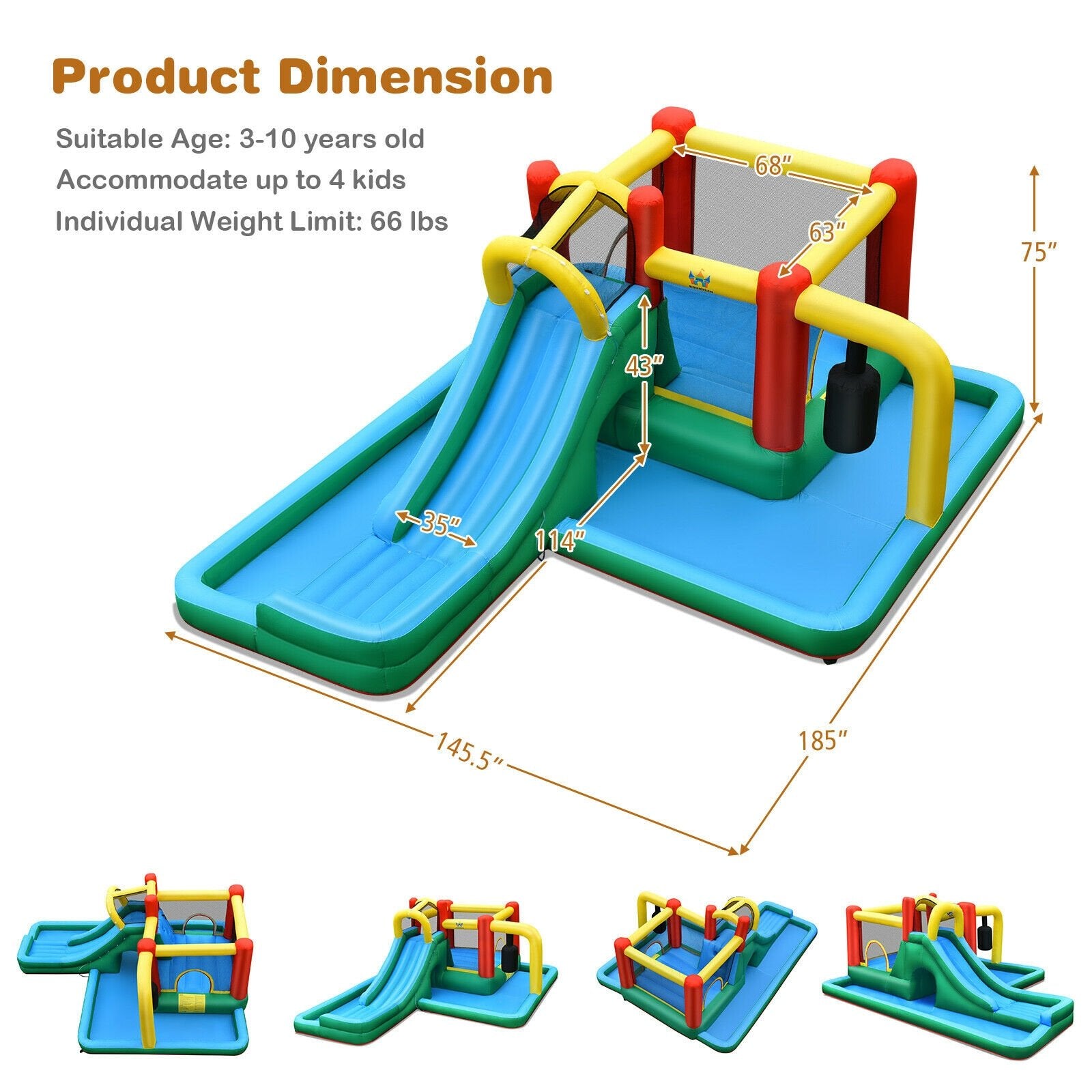 Inflatable Water Slide Climbing Bounce House with Tunnel and 735W Blower Bounce House   at Gallery Canada