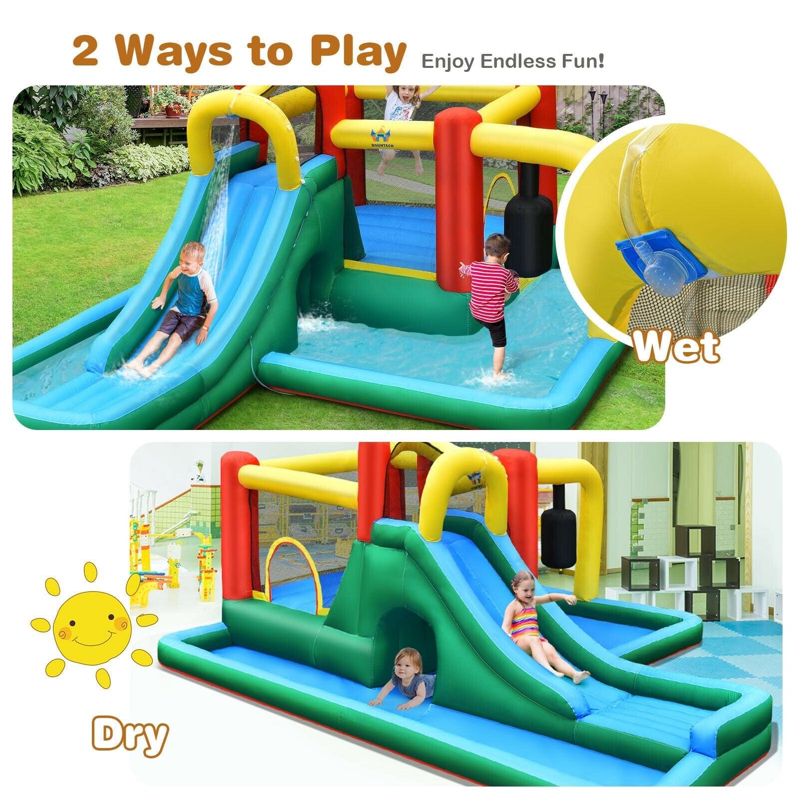 Inflatable Water Slide Climbing Bounce House with Tunnel and 735W Blower Bounce House   at Gallery Canada