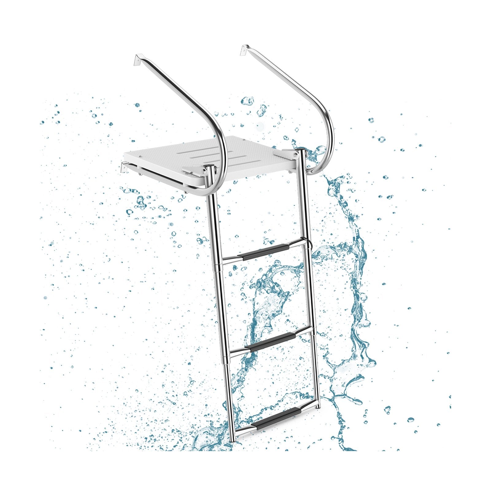 3-Step Telescoping Boat Ladder with Fiberglass Platform and Handrails, Silver Swimming Pools   at Gallery Canada