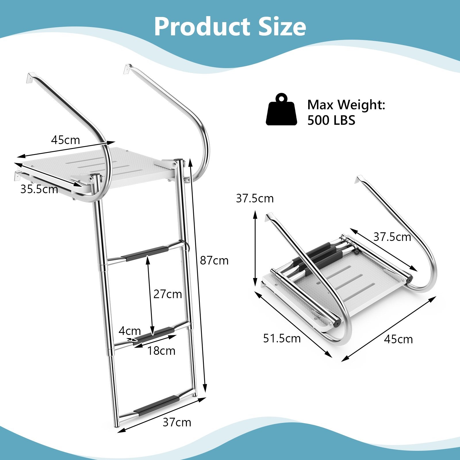 3-Step Telescoping Boat Ladder with Fiberglass Platform and Handrails, Silver Swimming Pools   at Gallery Canada