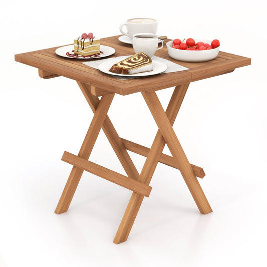 Square Patio Folding Table Indonesia Teak Wood with Slatted Tabletop Portable for Picnic, Natural - Gallery Canada