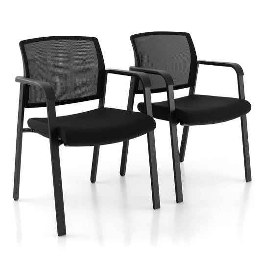 Set of 2 Stackable Reception Room Chairs with Padded Seat, Black - Gallery Canada