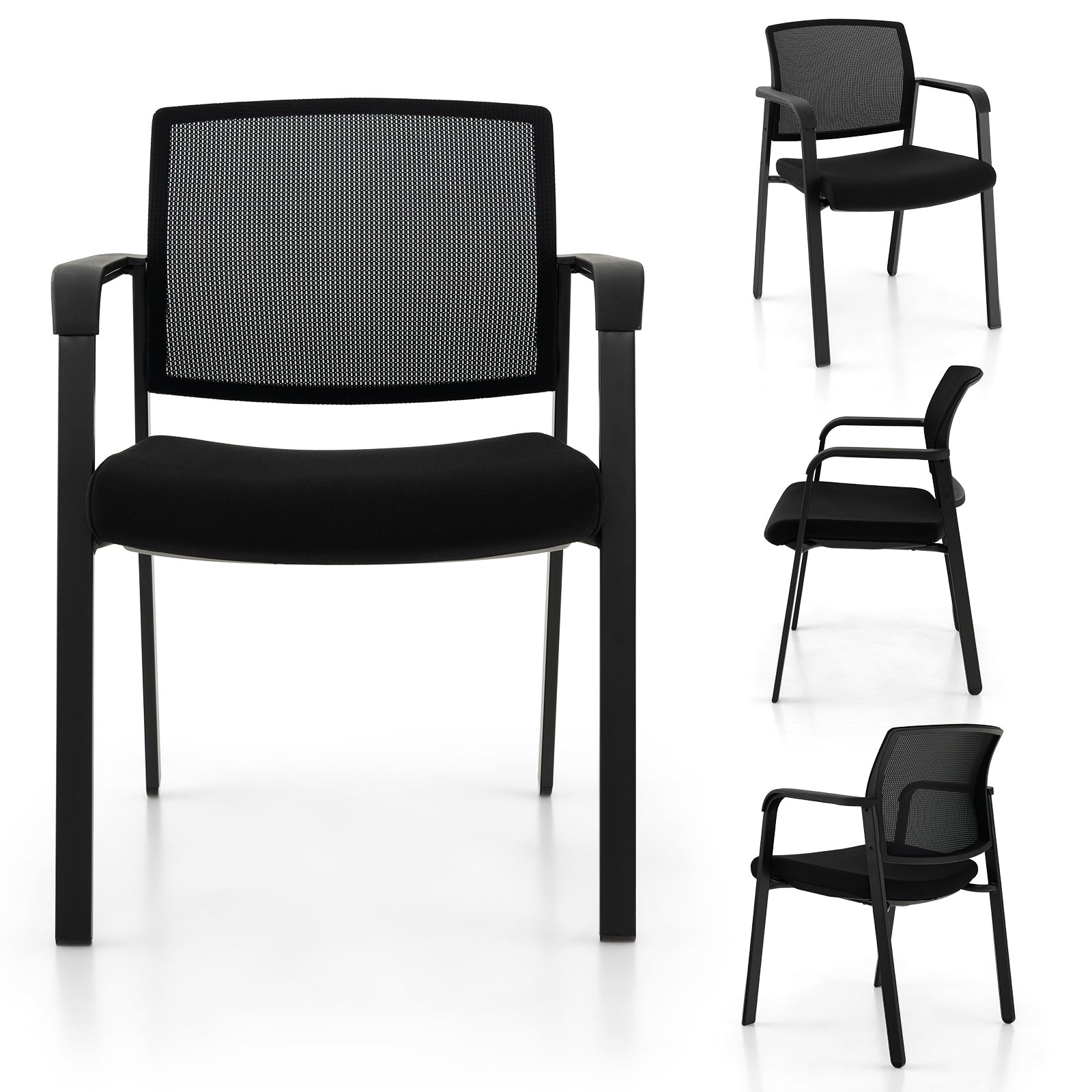 Set of 2 Stackable Reception Room Chairs with Padded Seat, Black Conference Chairs   at Gallery Canada