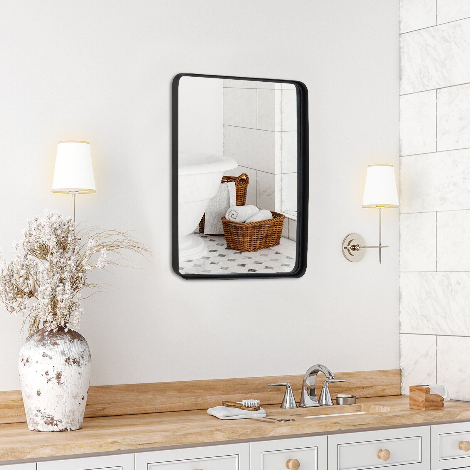 Rectangular Wall Mount Bathroom Mirror with Solid Steel Frame-M, Black Wall Mirrors at Gallery Canada